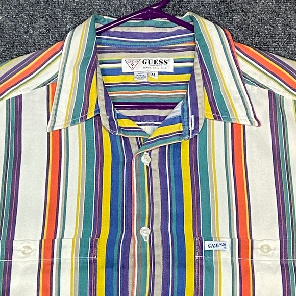 Guess USA VTG 90s Striped Short Sleeve Button Up Shirt Mens M Multicolor Cotton - Picture 1 of 8